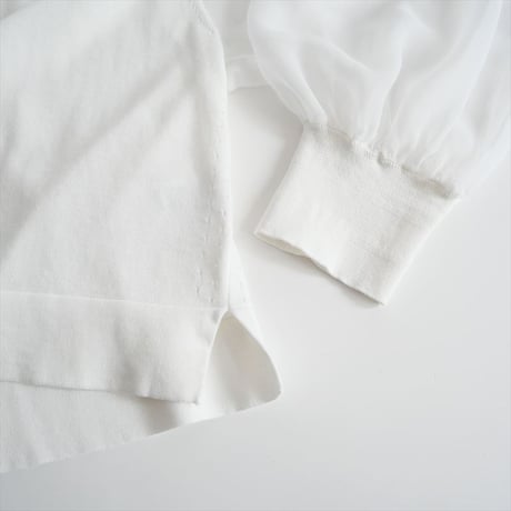 継続販売型 / HYKE / CREW NECK CROPPED SWEATER WITH SHEER SLEEVES / 11342 / 2504-2010