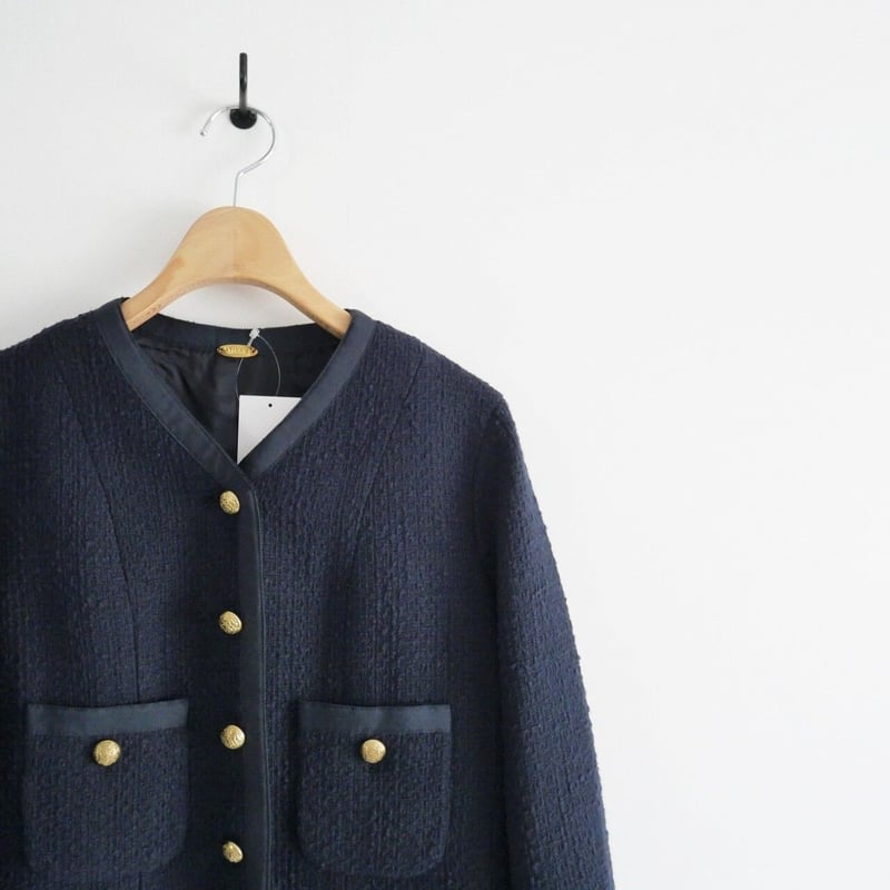 ドゥーズィエムクラス★tweed Vネック ジャケット★ネイビー ドゥーズィエムクラス☆tweed Vネック ジャケット☆ネイビー