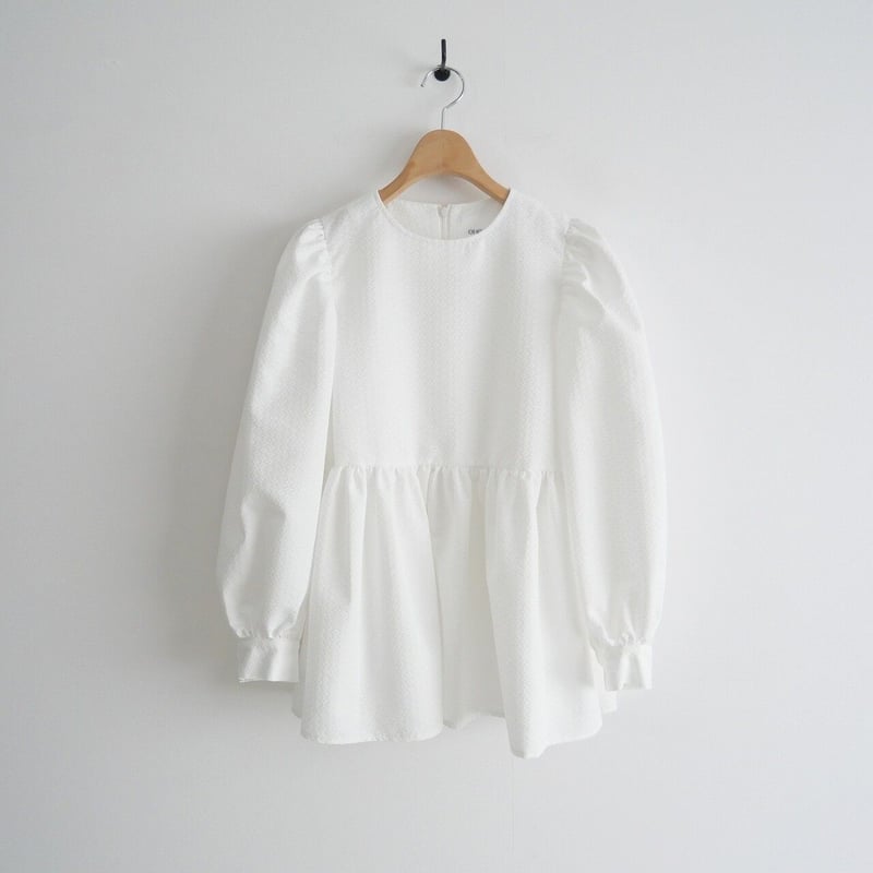 OHGA オーガ パターンブラウス 白ミックスツイード OHGA パターン