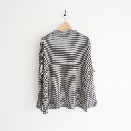 2023 / 未使用 / Vlas Blomme / Linen 天竺 Narrow Border モックネック長袖Tシャツ / 12113073 / 2505-1002