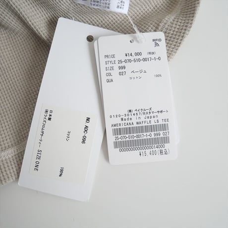2025SS今季新作・人気完売色 / DEUXIEME CLASSE別注 / AMERICANA / WAFFLE LONGSLEEVE Tシャツ / 2504-0204