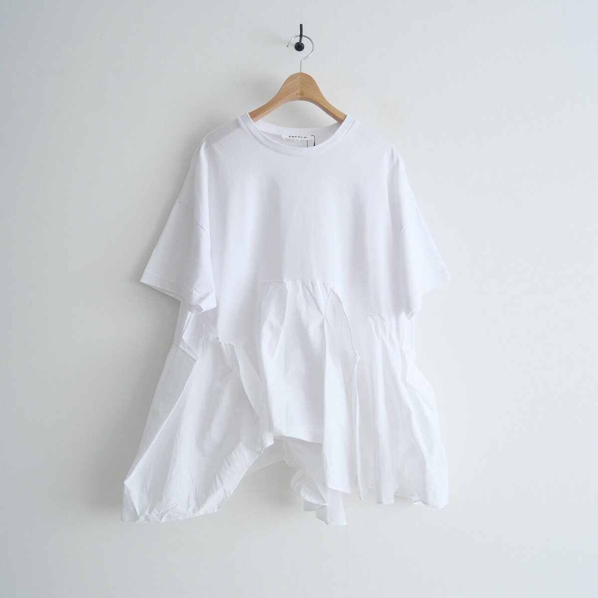 ENFOLD シルケット天竺 コンビフレアT SHIRT ブラック　エンフォルド ENFOLD シルケット天竺 コンビフレアT SHIRT ブラック エンフォルド