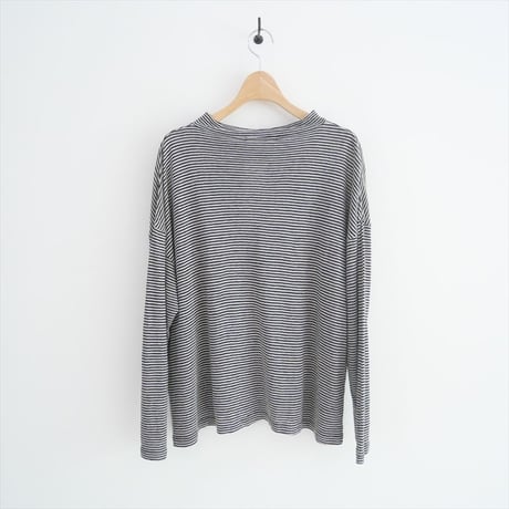 未使用 / Vlas Blomme / Linen 天竺 Narrow Border モックネック長袖Tシャツ / 12113073 / 2406-0813