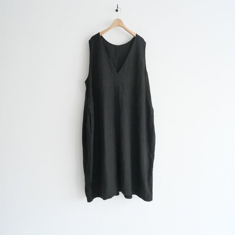 nest robeブラックリネンバックVネックノースリーブワンピースブラック