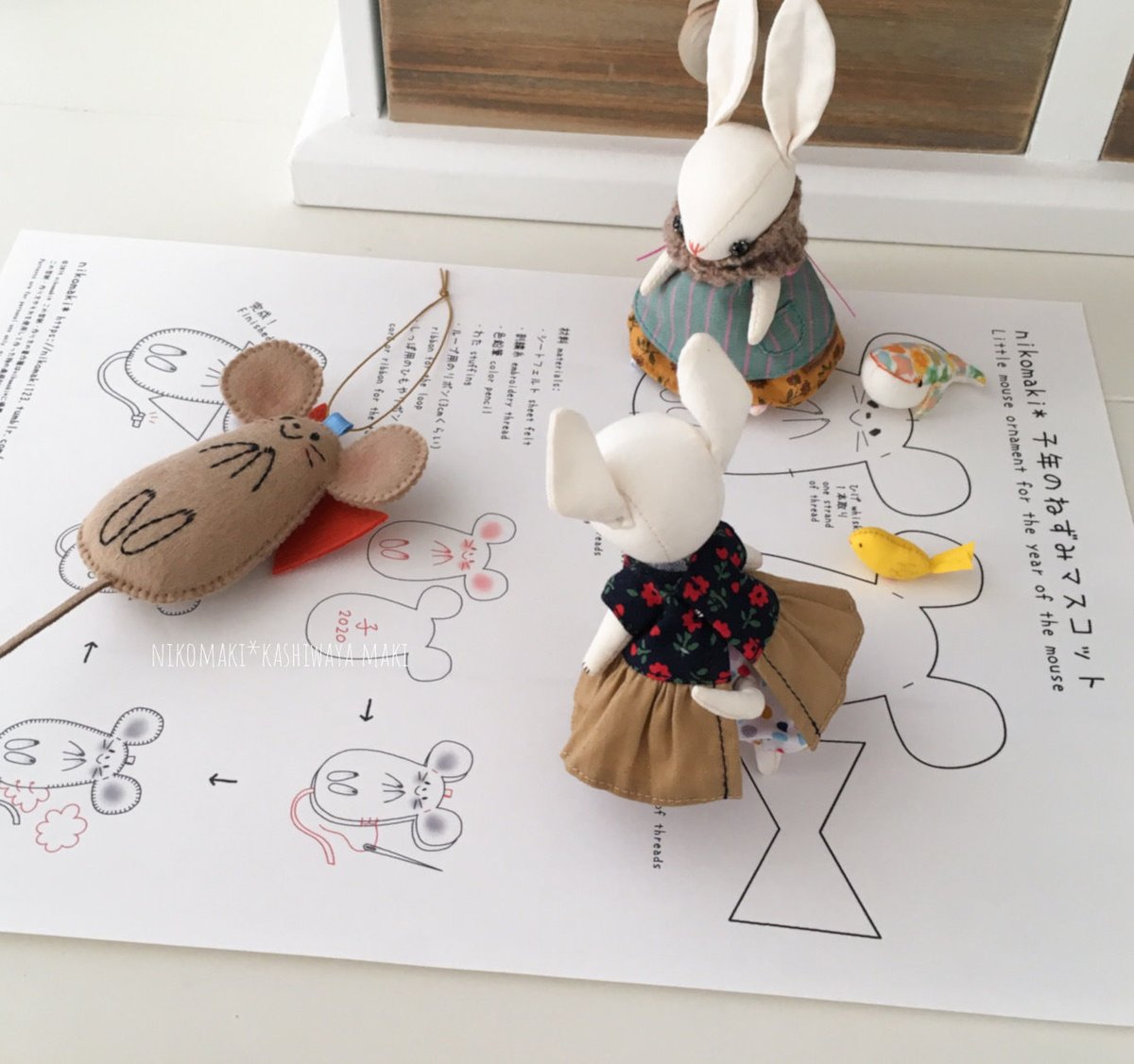 型紙pattern 子年のねずみマスコット / Little mouse ornament f