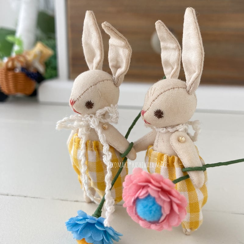 ミニチビうさぎのぬいぐるみ③（お花・パンツの型紙・巾着付き