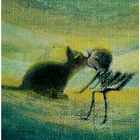 絵画油絵F3-031119祈り 可愛い子猫と女の子