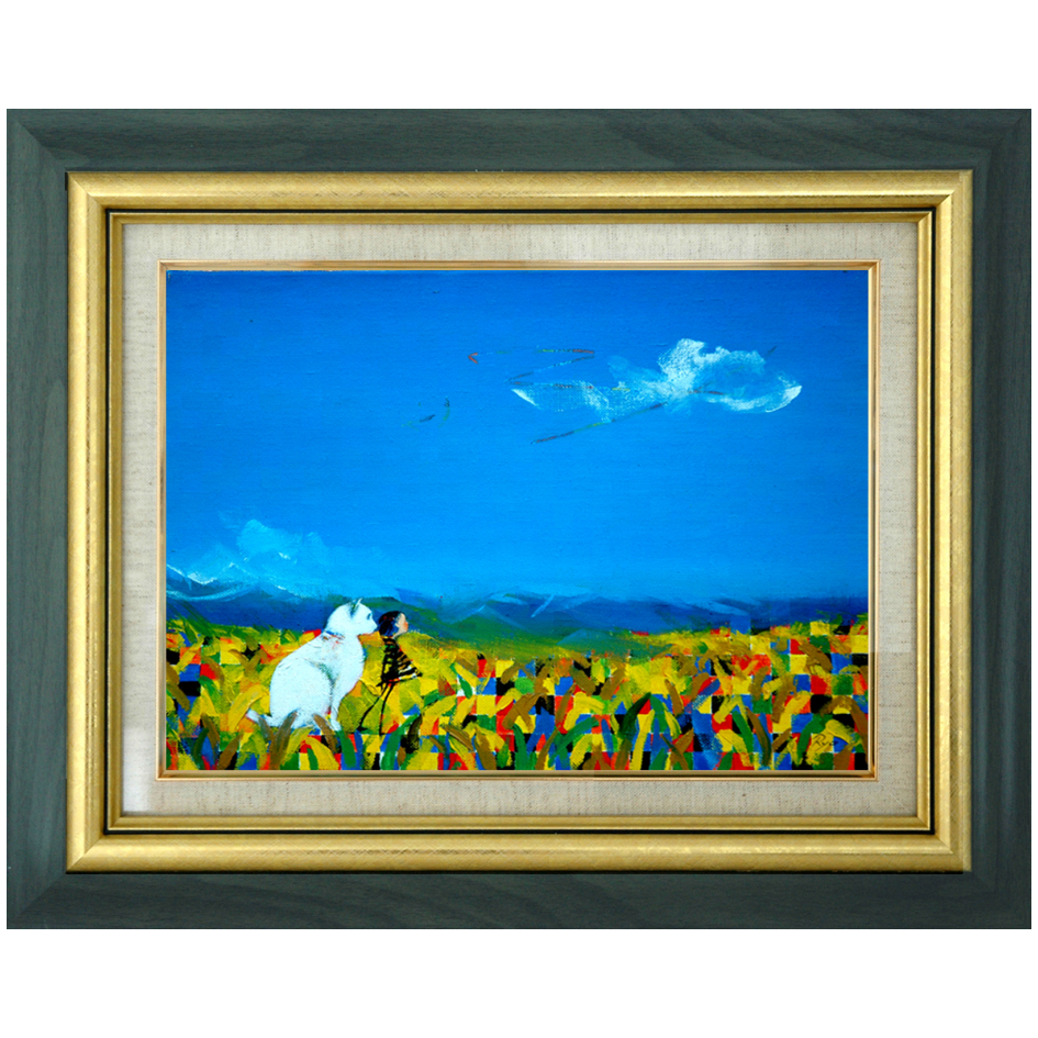絵インテリア絵画　額付（青緑+金色の枠)油絵F6-G282023 風景 祈り希望 絵画 インテリア 額付( 青緑＋金色の枠)油絵 F4-92023 女性像 絵画