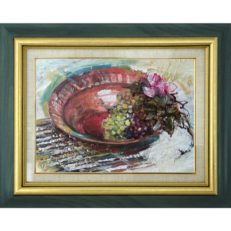 絵画インテリア 額付(白) 油絵 F4-110502 静物 フルーツ 絵画インテリア 油絵F4-110502静物（フルーツ）