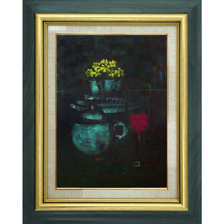 絵画　油絵　uF6-060603　静物（花瓶、壺 ） 絵画油絵uF6-060603静物（花瓶、壺 ）