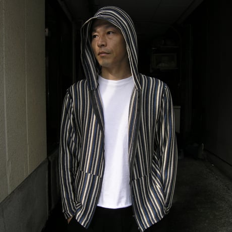 Mesh Hooded Zip Up (Blue Stripe)