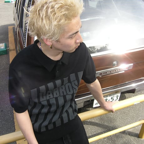 Stripe Logo Knit Polo (Black)