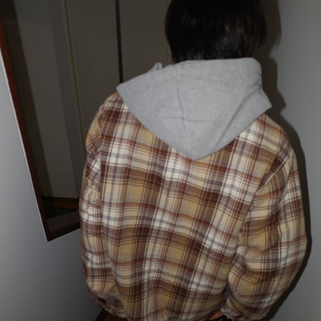 Hooded Zip Up Plaid Shirt Jacket (Brown)