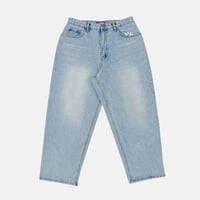Smart Daisy Cat Brush Baggy Jeans (Light Indigo)