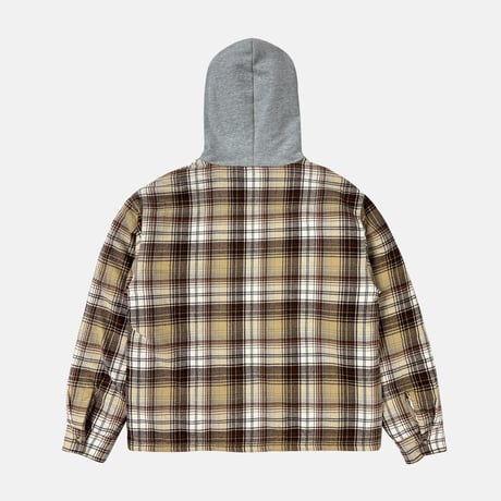 Hooded Zip Up Plaid Shirt Jacket (Brown)