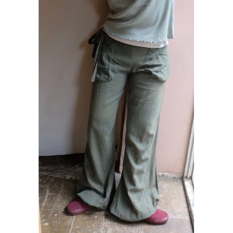 green flare pants