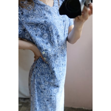 blue flower one-piece