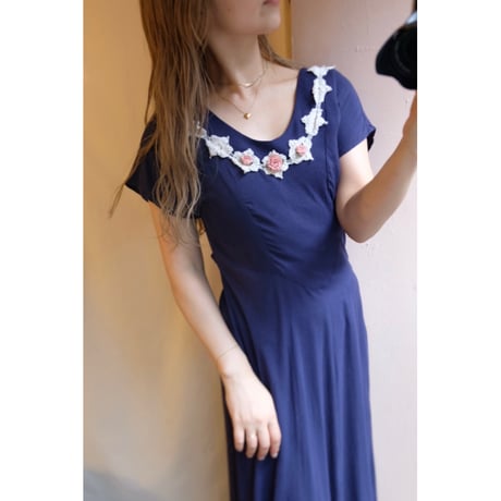 navy rose one-piece