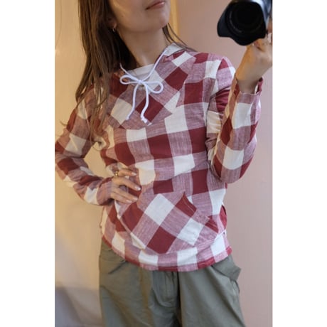 red gingham check pullover