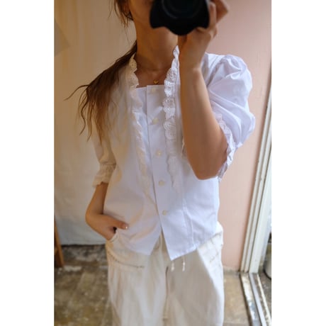 white frill  blouse