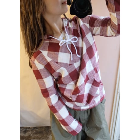 red gingham check pullover