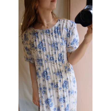 blue flower one-piece