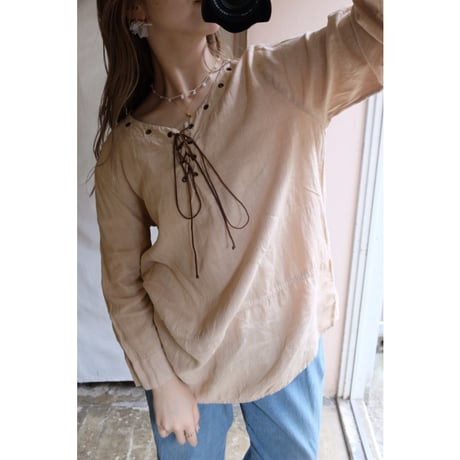 beige ribbon blouse