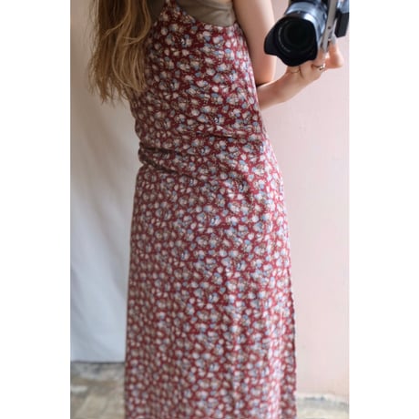 wine red flower one-piece