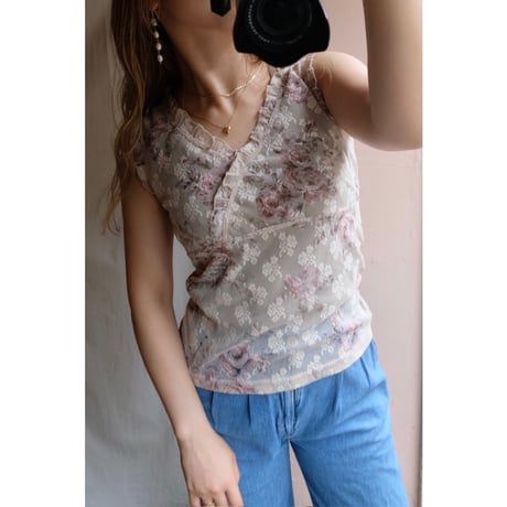 beige flower tank top