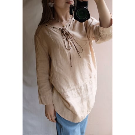 beige ribbon blouse