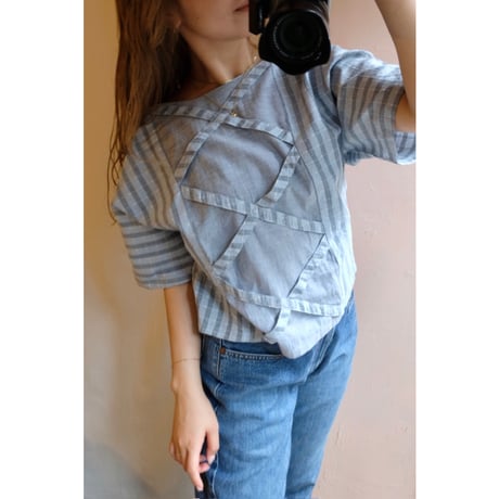 blue gray stripe blouse