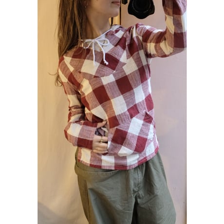 red gingham check pullover