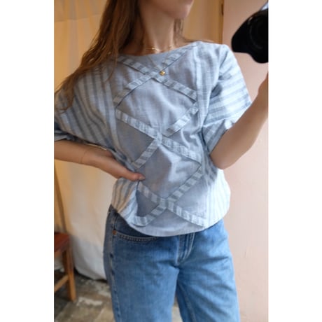 blue gray stripe blouse