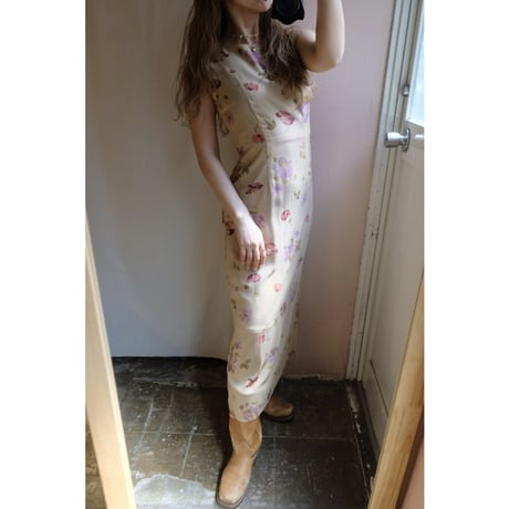 beige flower one-piece