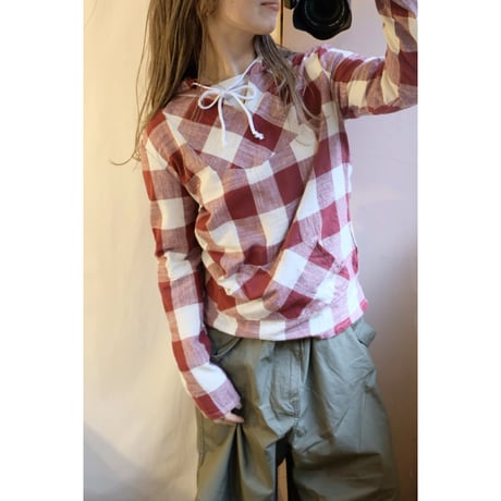 red gingham check pullover