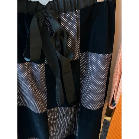 velours×dot checker skirt