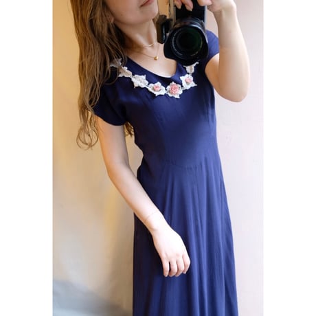 navy rose one-piece