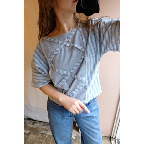 blue gray stripe blouse