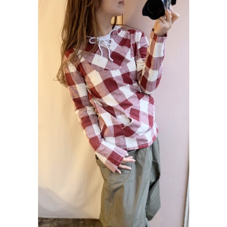 red gingham check pullover