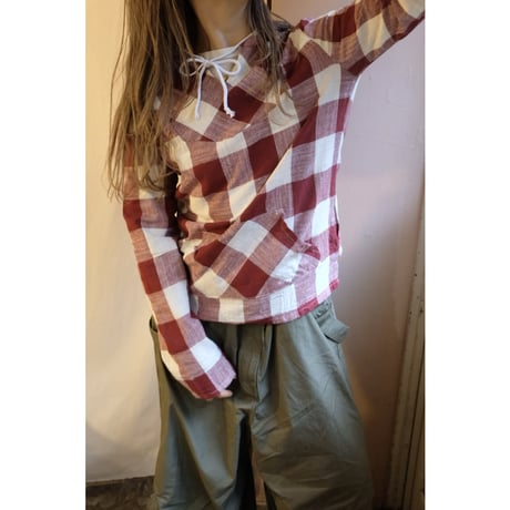 red gingham check pullover