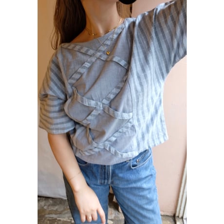 blue gray stripe blouse