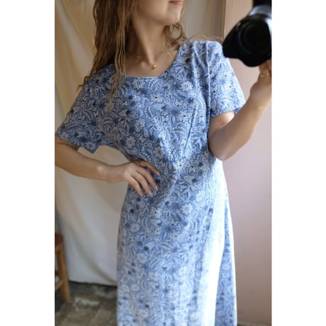 blue flower one-piece