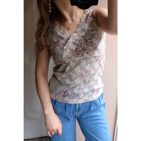 beige flower tank top
