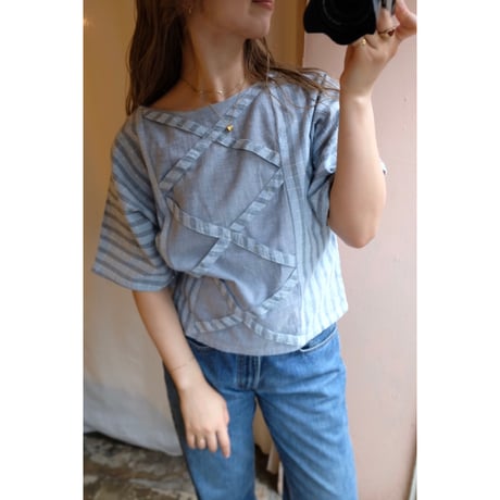 blue gray stripe blouse