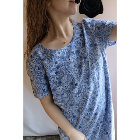 blue flower one-piece