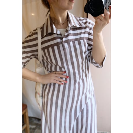 brown stripe one-piece