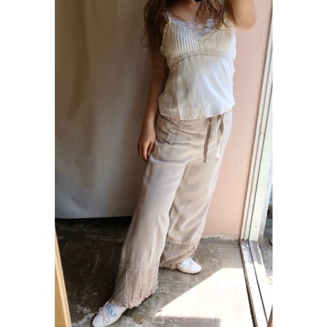 sand beige embroidery pants