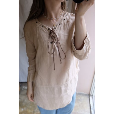 beige ribbon blouse