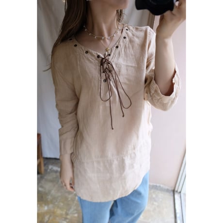 beige ribbon blouse