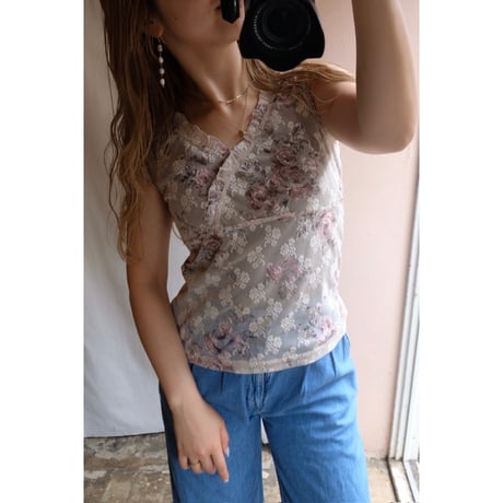 beige flower tank top